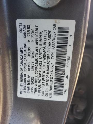 2012 Honda Civic Lx VIN: 2HGFB2F53CH579537 Lot: 50595044