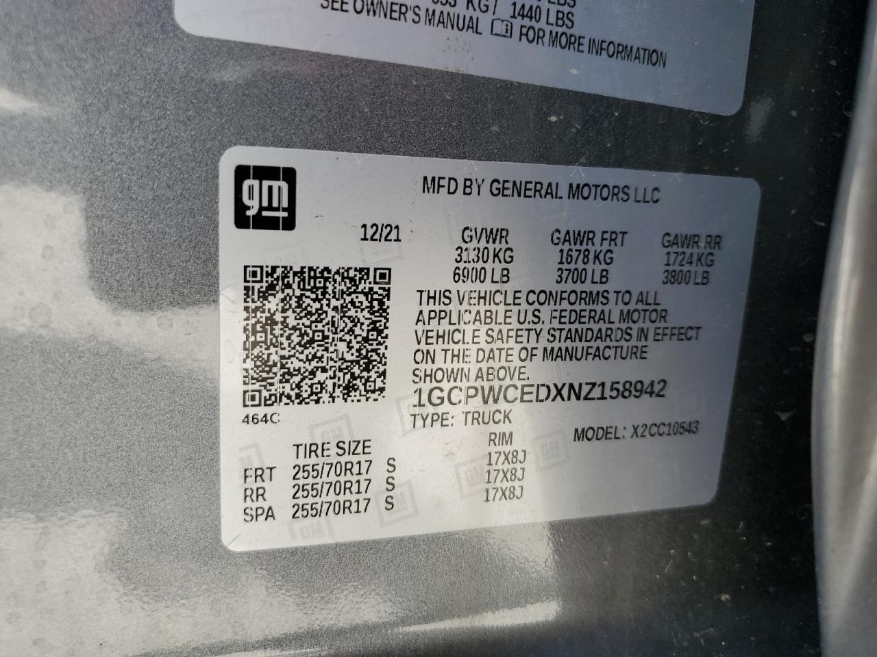 1GCPWCEDXNZ158942 CHEVROLET ALL Models 2022