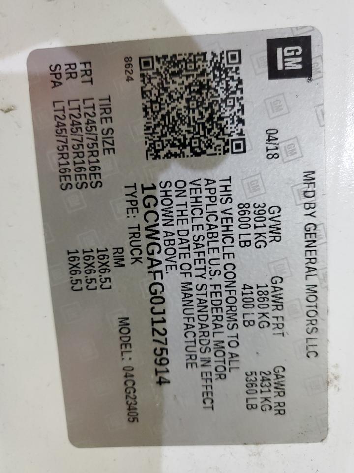1GCWGAFG0J1275914 CHEVROLET EXPRESS 2018