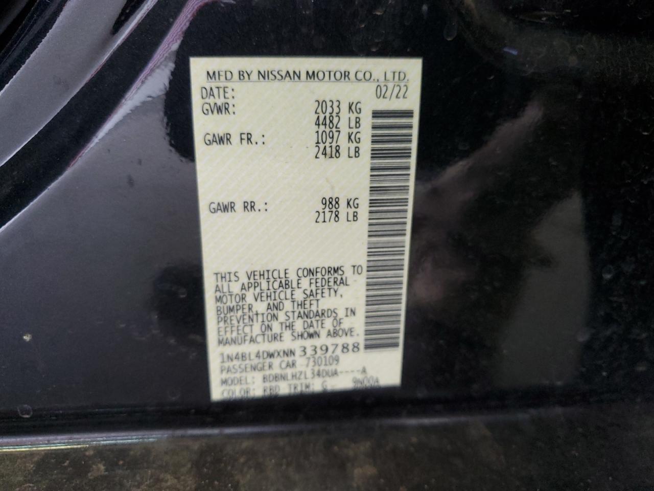 1N4BL4DWXNN339788 NISSAN ALTIMA 2022