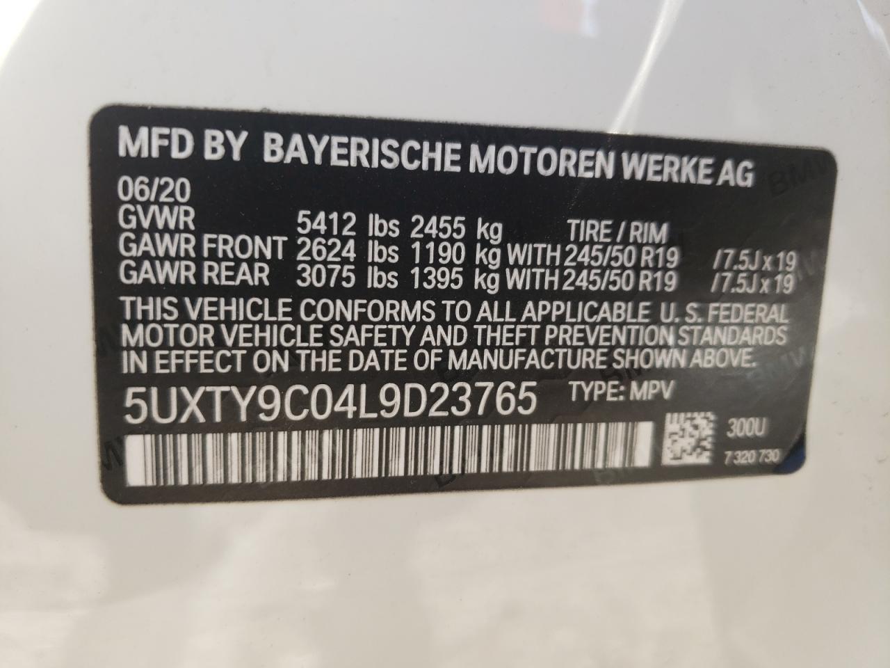5UXTY9C04L9D23765 BMW X3 2020