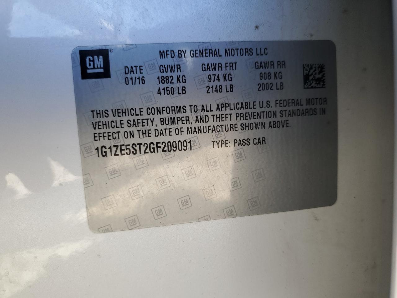 1G1ZE5ST2GF209091 CHEVROLET MALIBU 2016