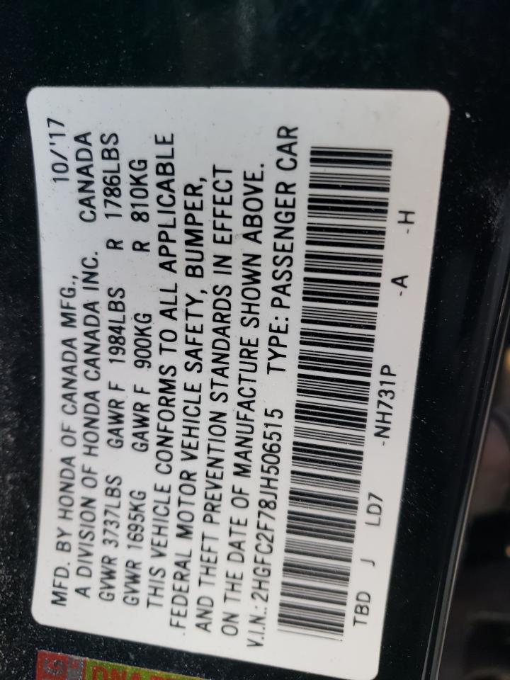 2HGFC2F78JH506515 2018 Honda Civic Ex