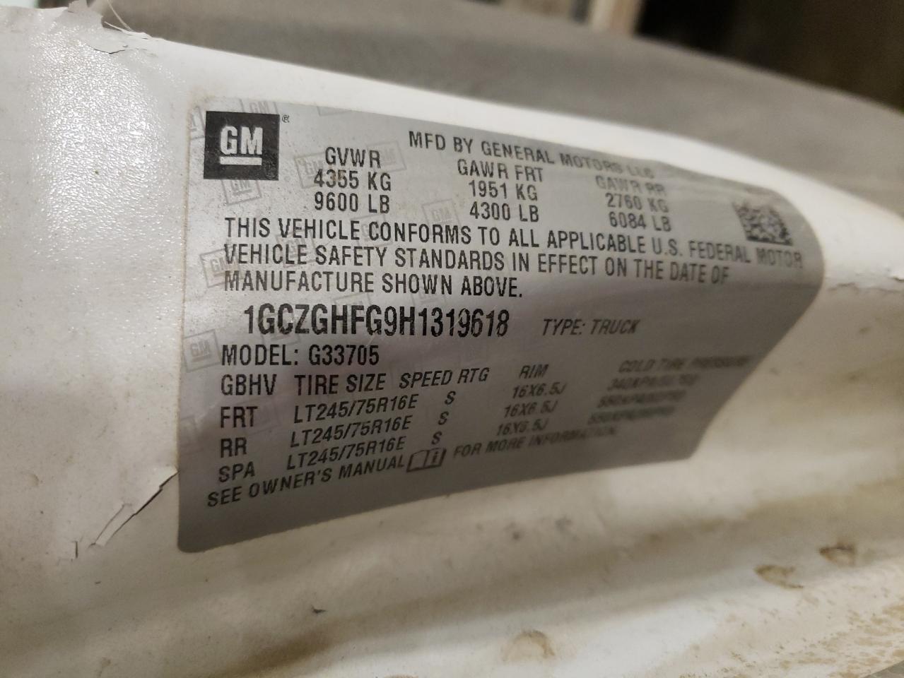 1GCZGHFG9H1319618 CHEVROLET EXPRESS 2017