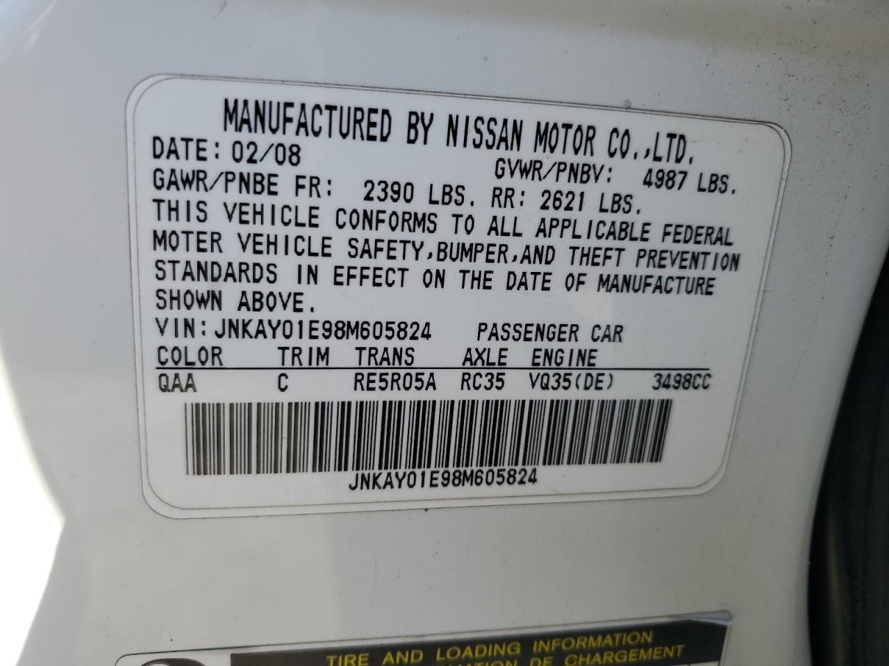 JNKAY01E98M605824 2008 Infiniti M35 Base