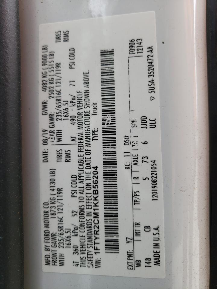 1FTYR2CM1KKB56204 FORD TRANSIT 2019