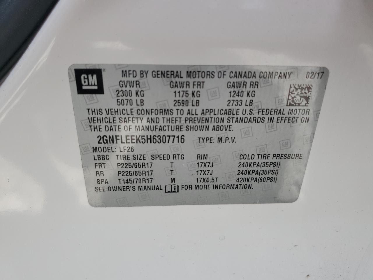 2GNFLEEK5H6307716 2017 Chevrolet Equinox Ls