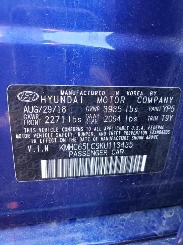 2019 HYUNDAI IONIQ BLUE - KMHC65LC9KU113435