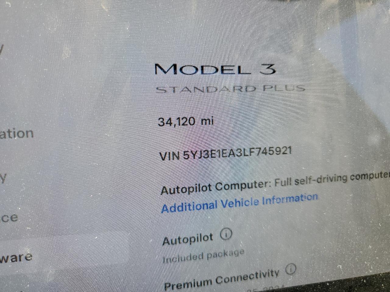 5YJ3E1EA3LF745921 2020 Tesla Model 3