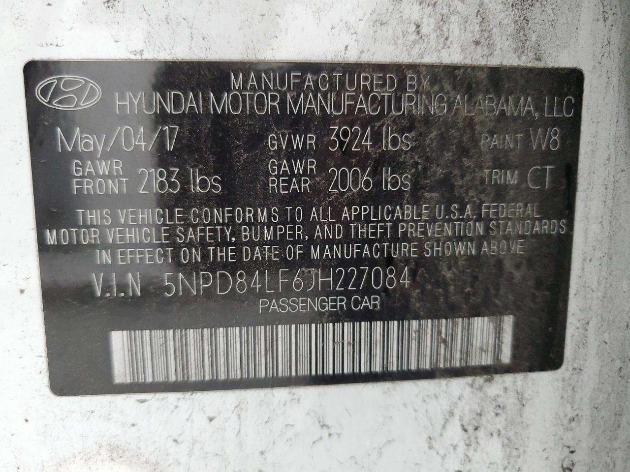 5NPD84LF6JH227084 2018 Hyundai Elantra Sel