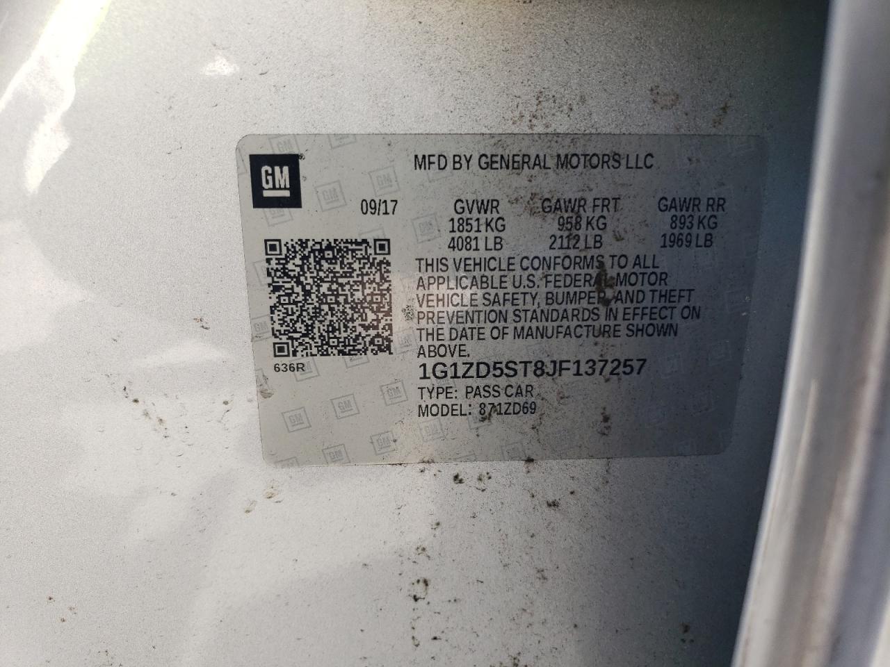 1G1ZD5ST8JF137257 CHEVROLET MALIBU 2018