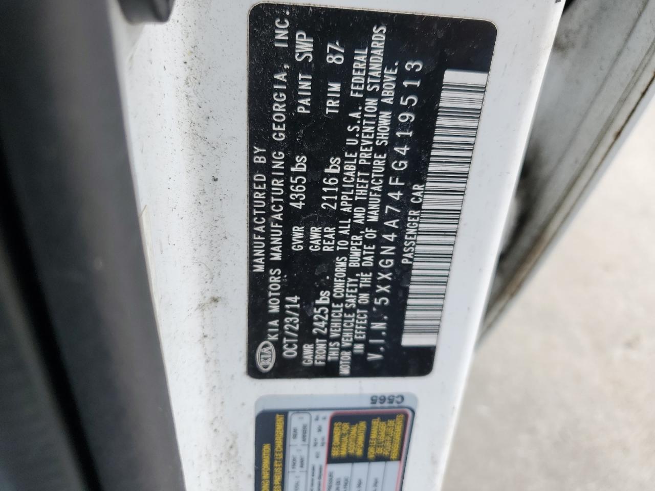 5XXGN4A74FG419513 2015 Kia Optima Ex