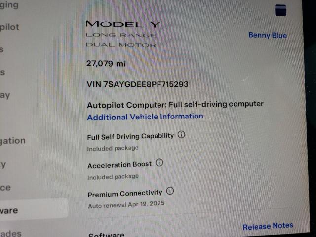 2023 Tesla Model Y VIN: 7SAYGDEE8PF715293 Lot: 53086464