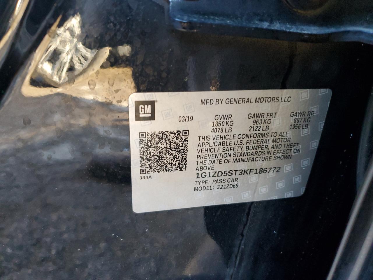 1G1ZD5ST3KF186772 CHEVROLET MALIBU 2019