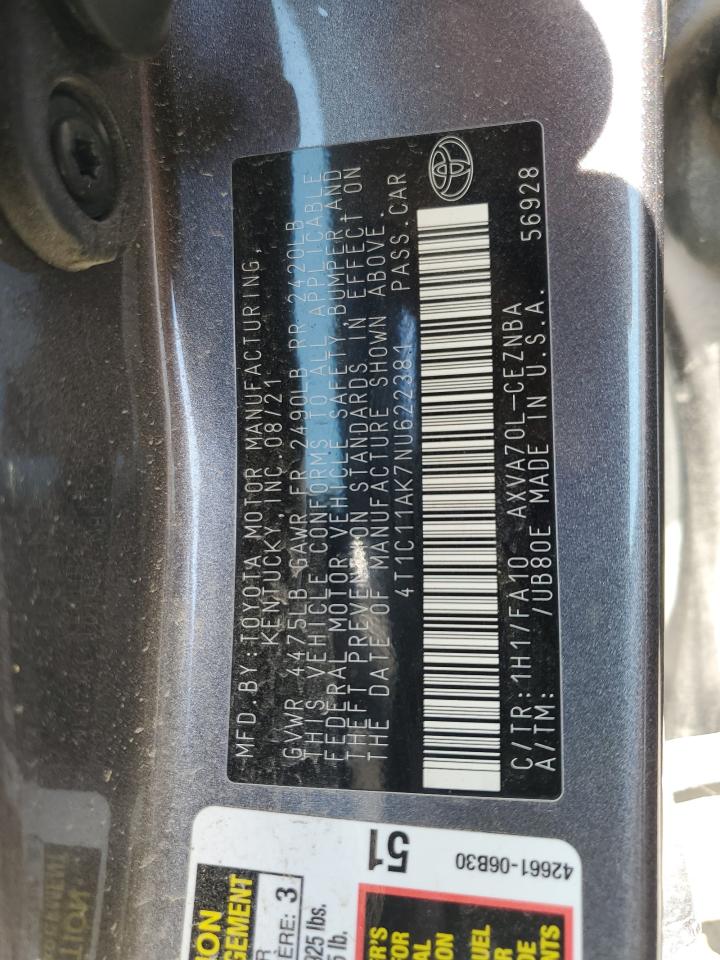 4T1C11AK7NU622381 TOYOTA CAMRY 2022