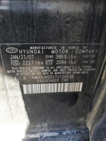 2007 Hyundai Elantra Gls VIN: KMHDU46DX7U134598 Lot: 43695794