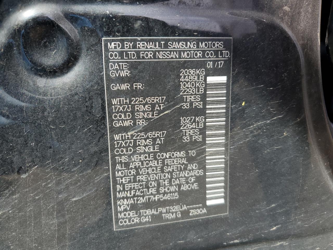 KNMAT2MT7HP546115 NISSAN ROGUE 2017