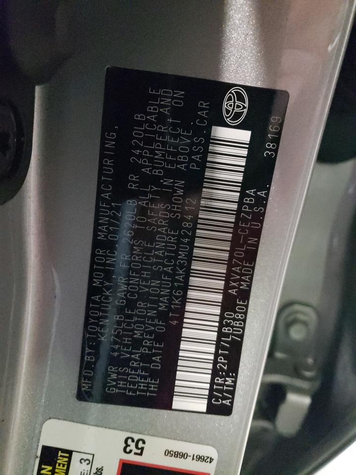 4T1K61AK3MU428412 TOYOTA CAMRY 2021