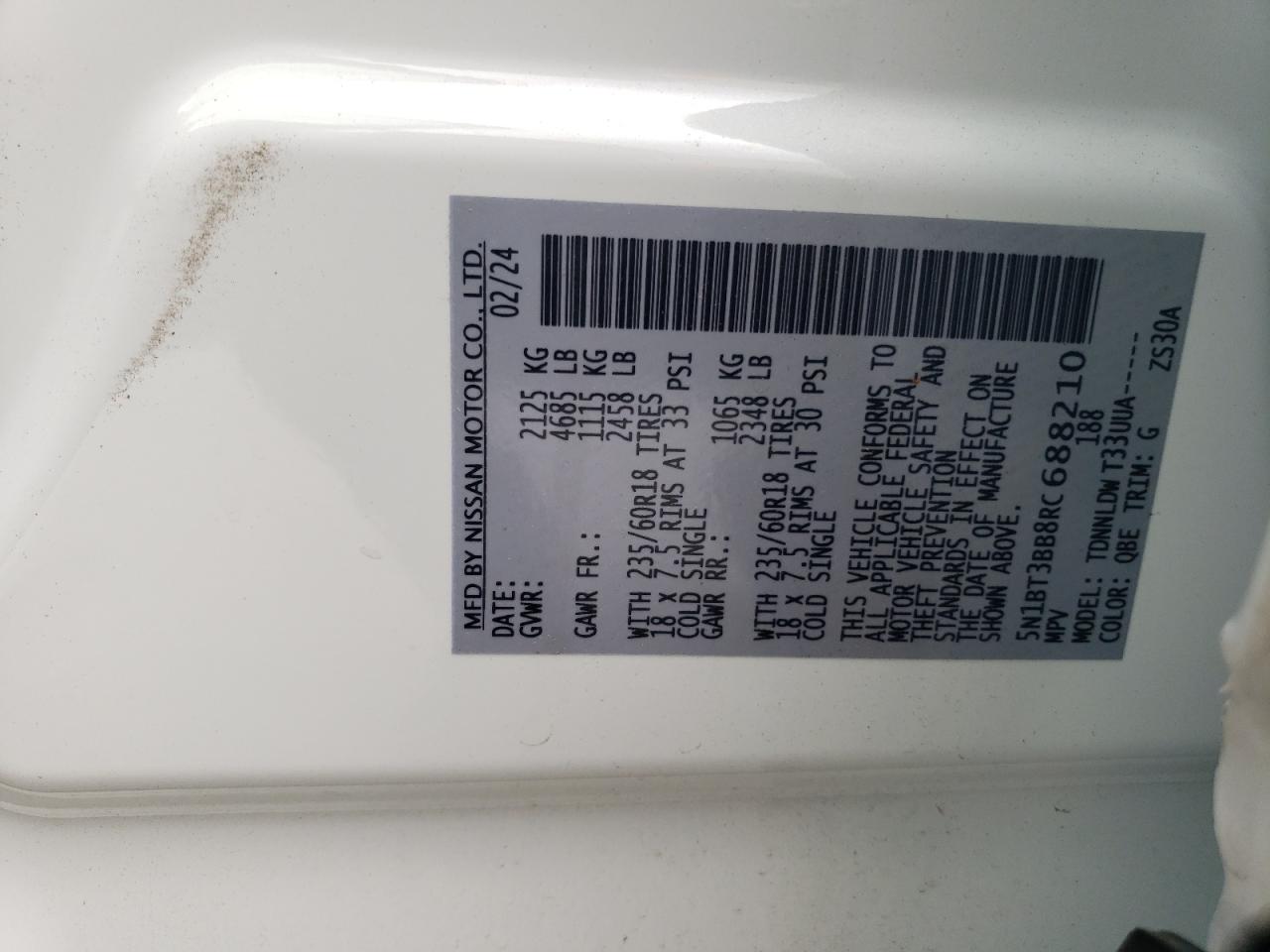 5N1BT3BB8RC688210 NISSAN ROGUE 2024