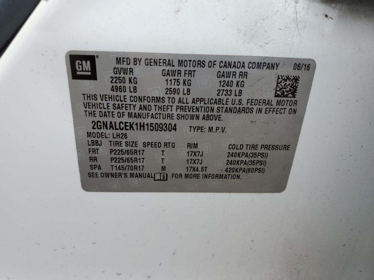 2GNALCEK1H1509304 CHEVROLET EQUINOX 2017