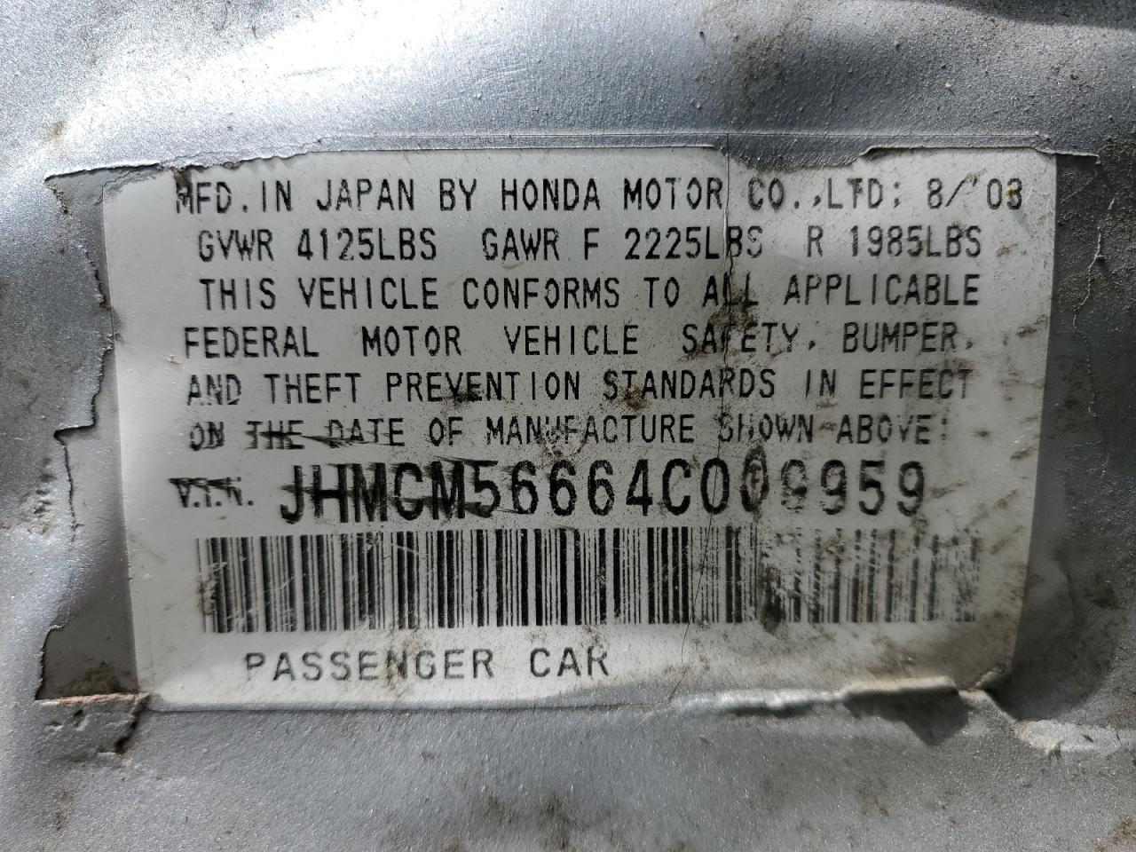 JHMCM56664C009959 2004 Honda Accord Ex