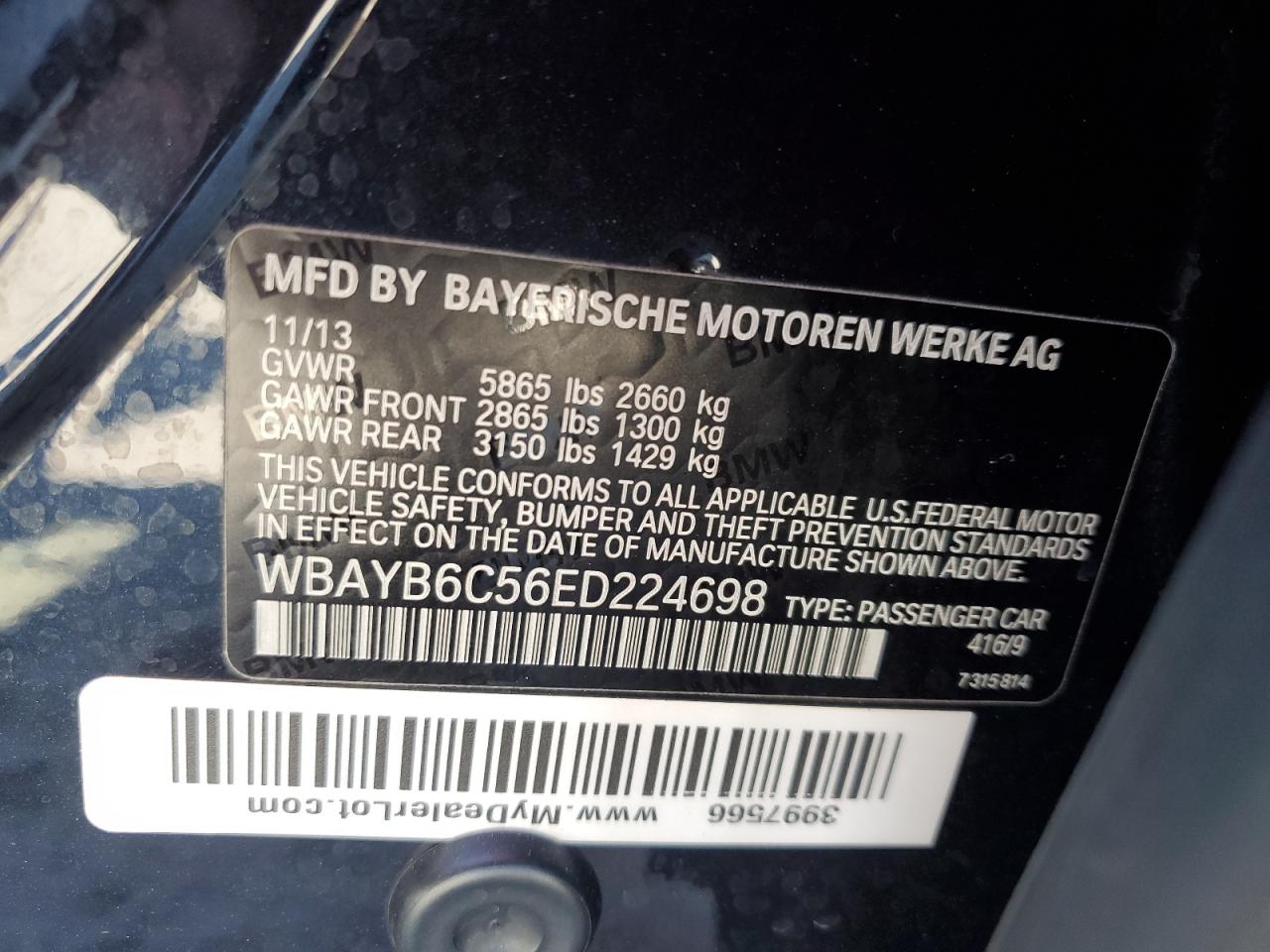 WBAYB6C56ED224698 2014 BMW 750 Xi