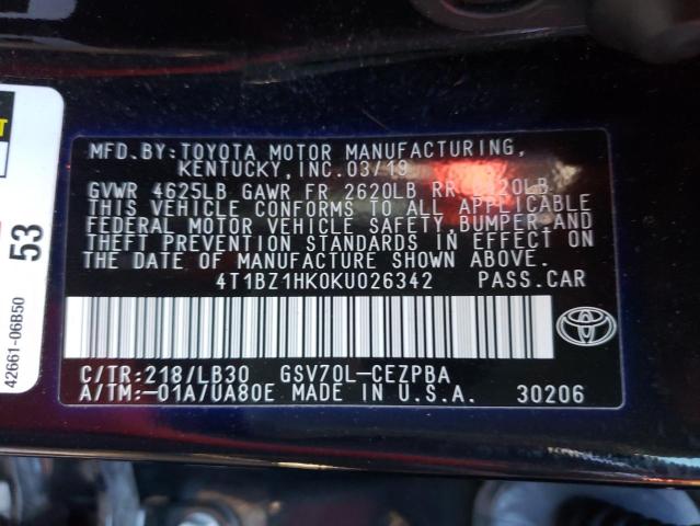 VIN 4T1BZ1HK0KU026342 2019 Toyota Camry, Xse no.12