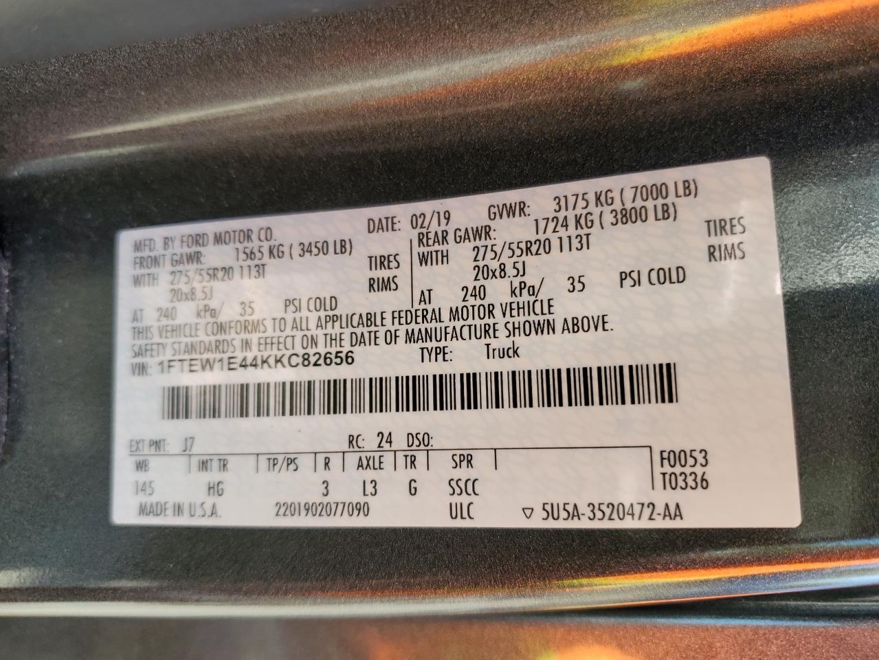 1FTEW1E44KKC82656 FORD F-150 2019