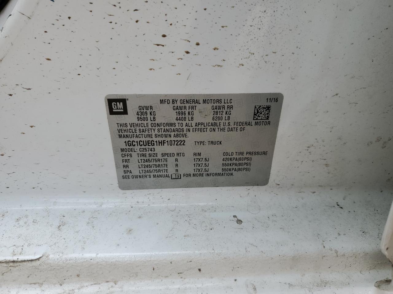 1GC1CUEG1HF107222 CHEVROLET ALL Models 2017