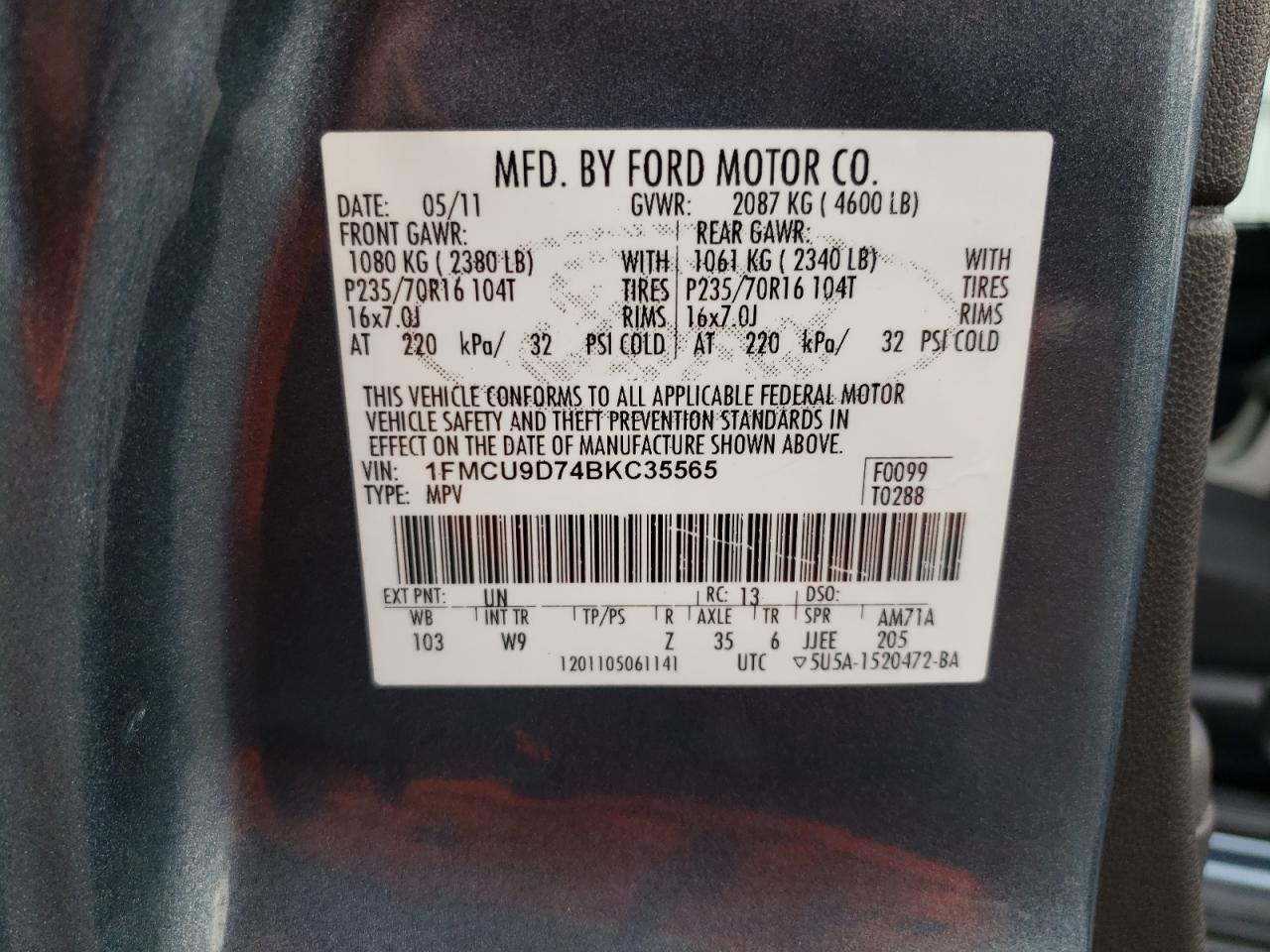 1FMCU9D74BKC35565 2011 Ford Escape Xlt