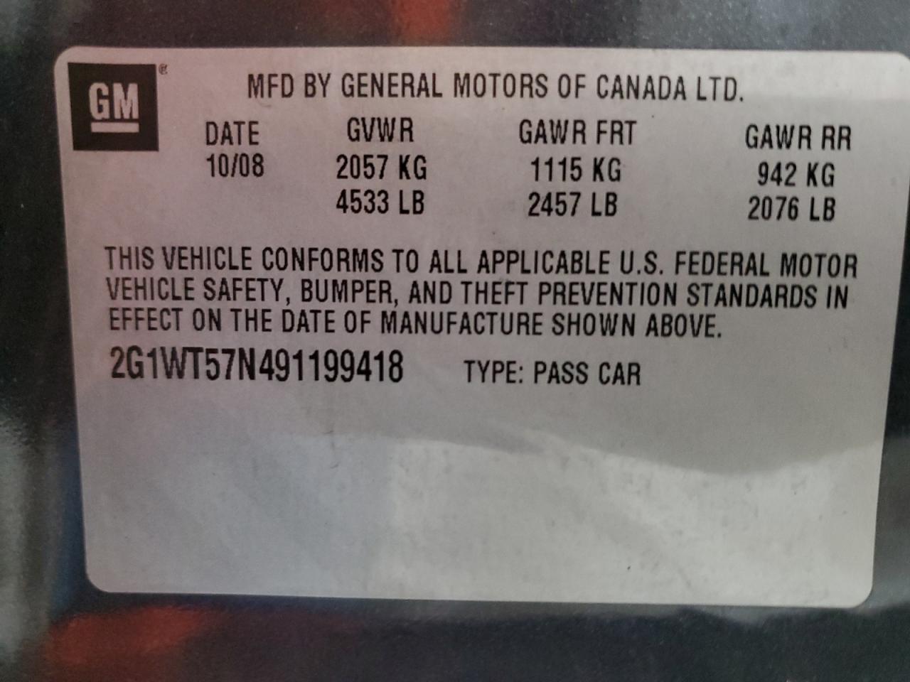 2G1WT57N491199418 2009 Chevrolet Impala 1Lt