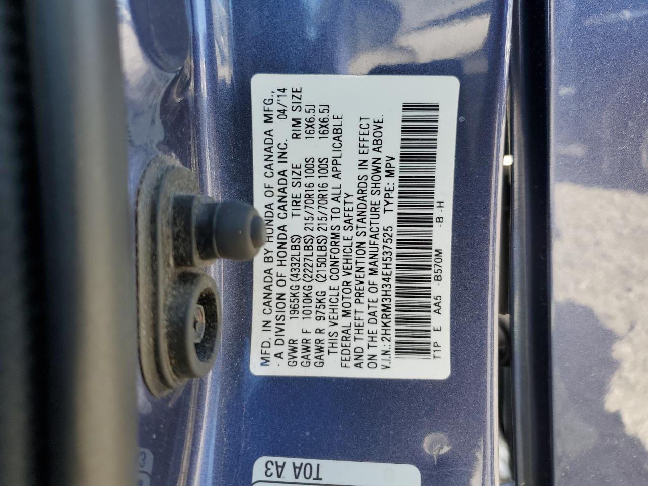 2HKRM3H34EH537525 2014 Honda Cr-V Lx