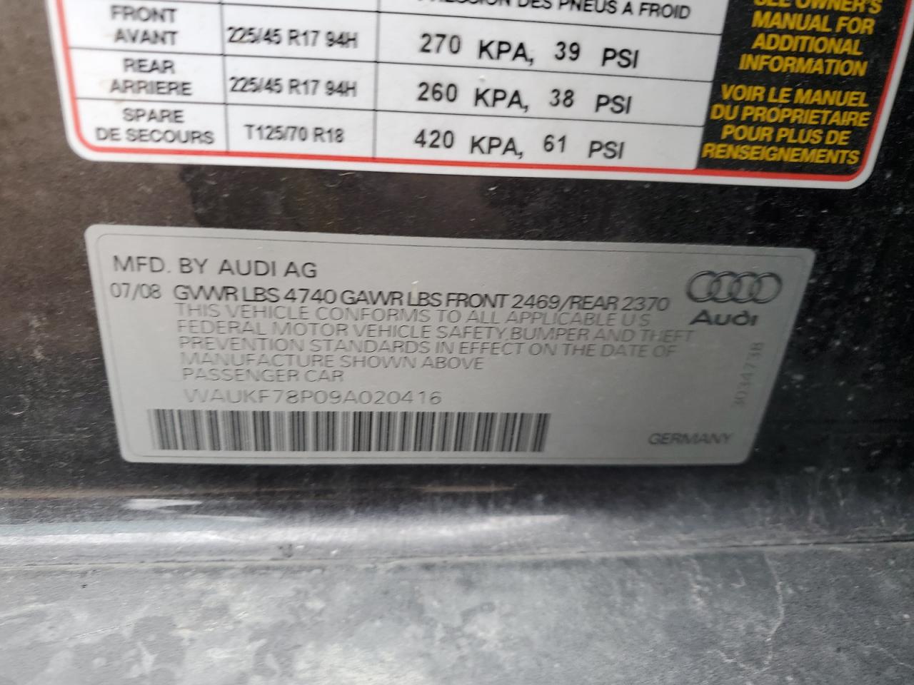 WAUKF78P09A020416 2009 Audi A3 2.0T Quattro