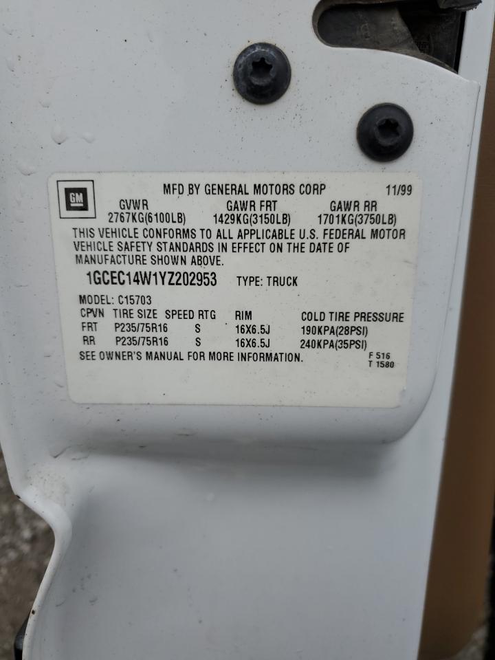 1GCEC14W1YZ202953 2000 Chevrolet Silverado C1500