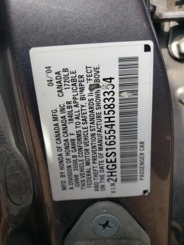 2004 Honda Civic Lx VIN: 2HGES16554H583354 Lot: 50184484