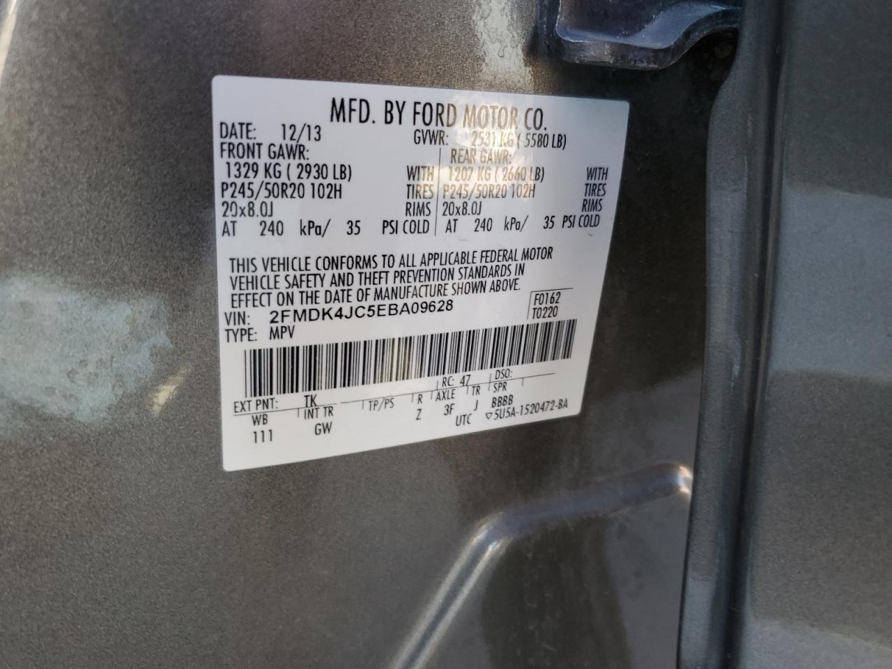 2FMDK4JC5EBA09628 2014 Ford Edge Sel