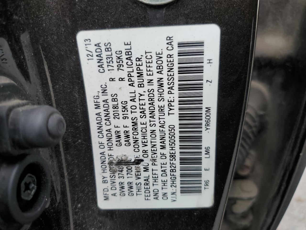 2HGFB2F58EH505050 2014 Honda Civic Lx