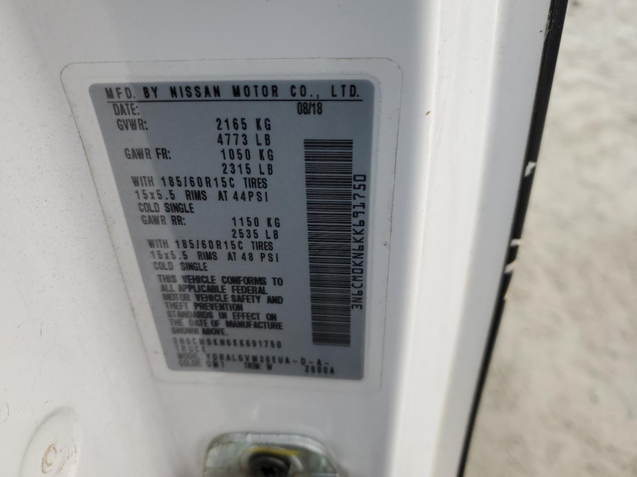 3N6CM0KN6KK691750 NISSAN NV 2019