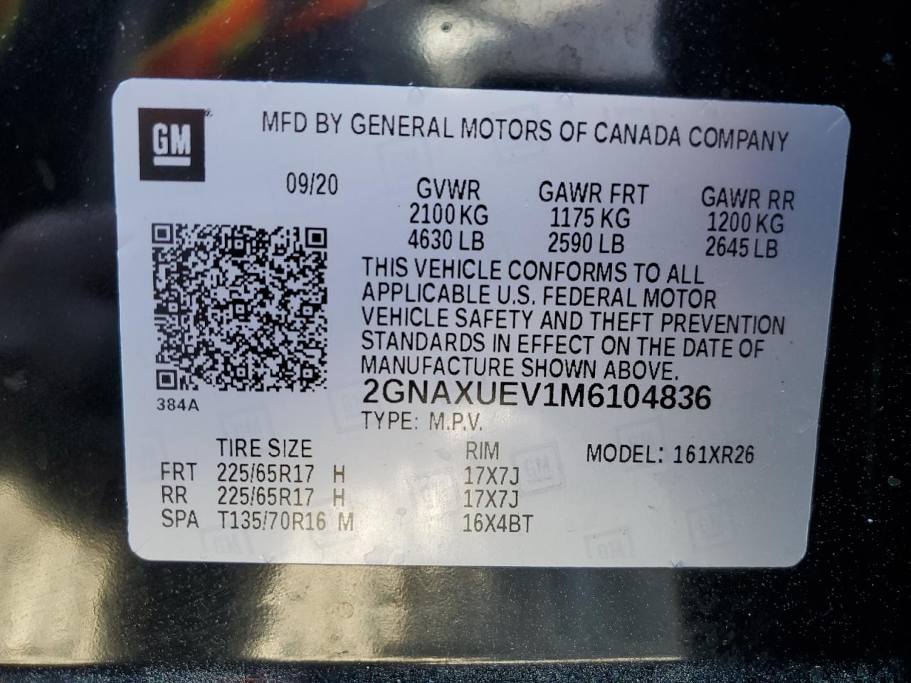 2GNAXUEV1M6104836 CHEVROLET EQUINOX 2021
