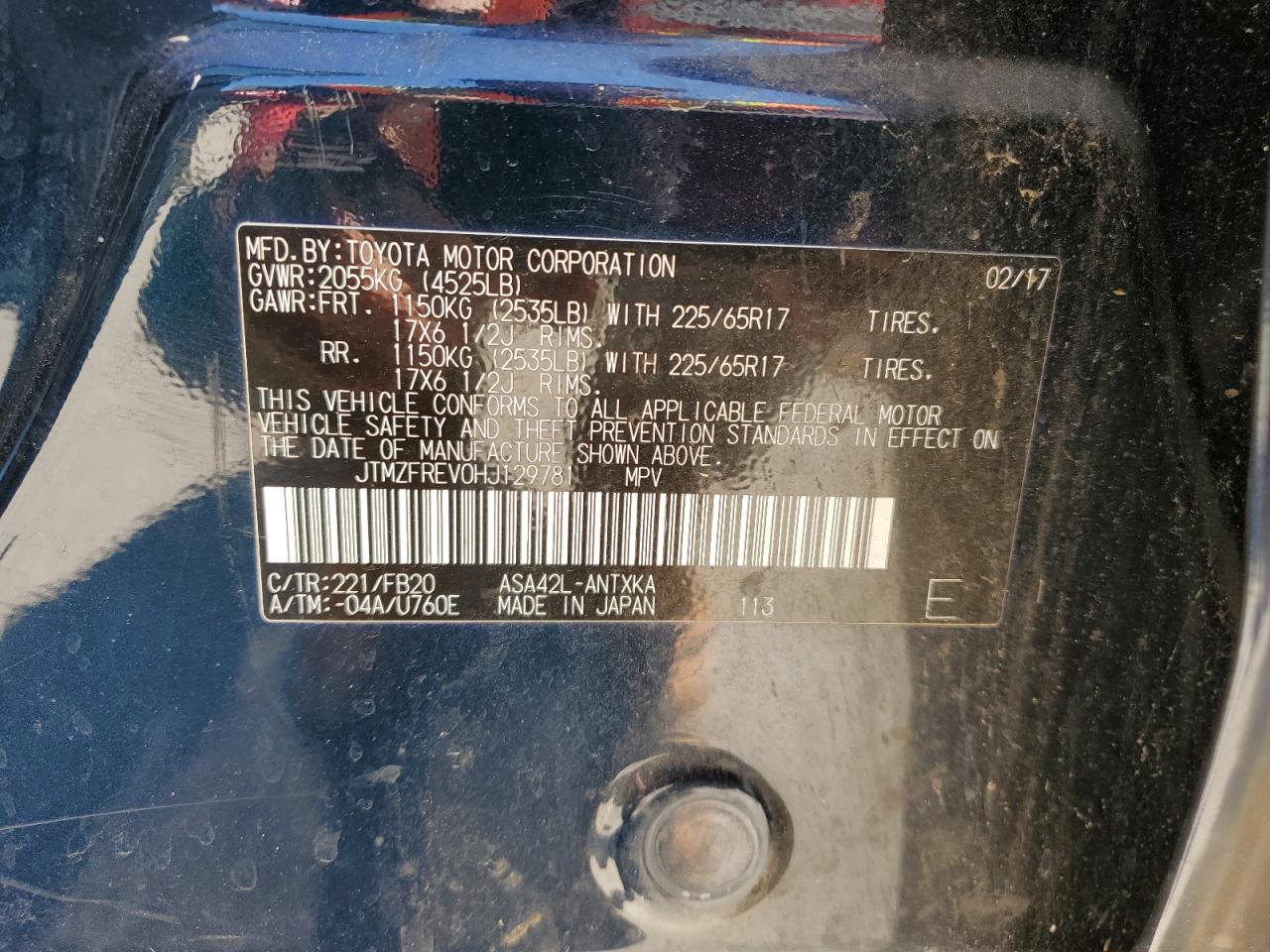 JTMZFREV0HJ129781 TOYOTA RAV4 2017