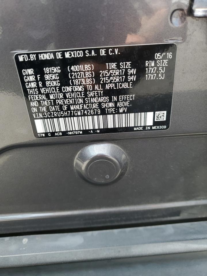 3CZRU5H77GM742679 HONDA HR-V 2016