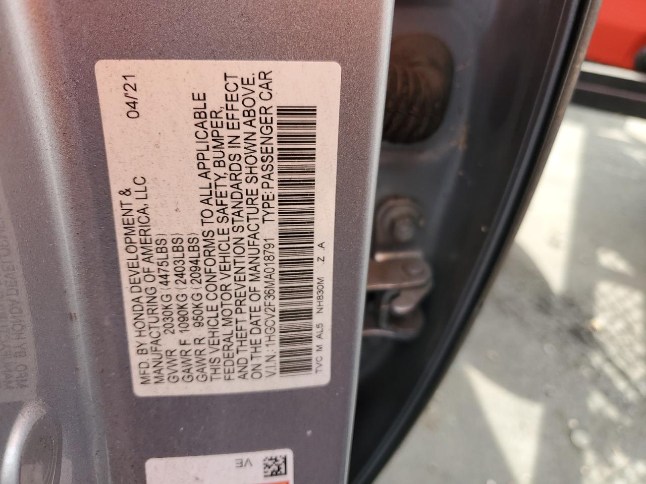 1HGCV2F36MA018791 2021 Honda Accord Sport
