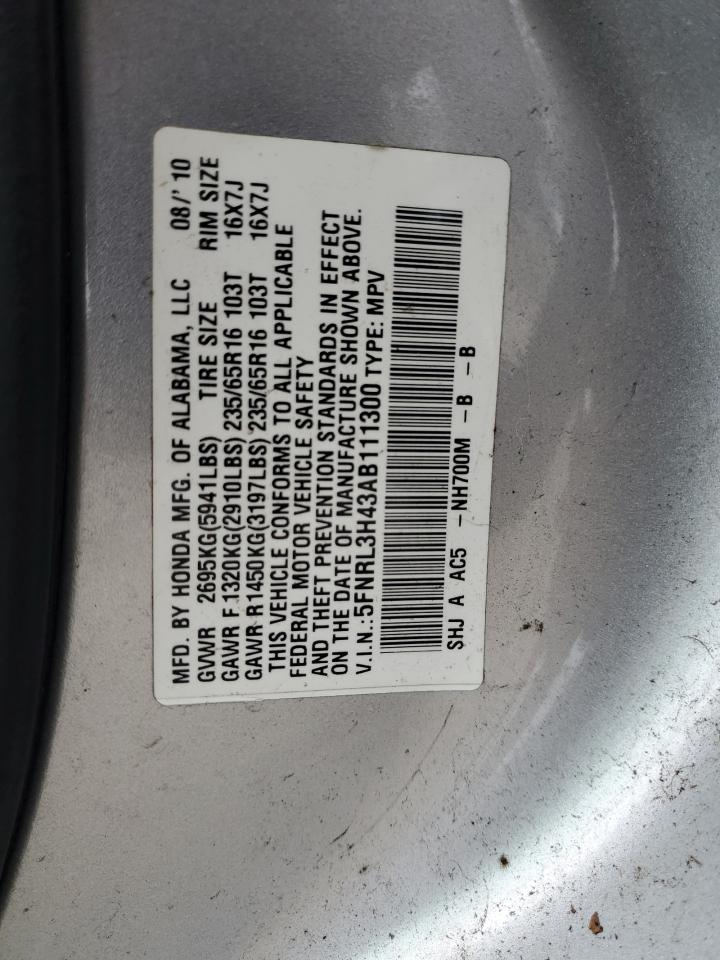 5FNRL3H43AB111300 2010 Honda Odyssey Ex