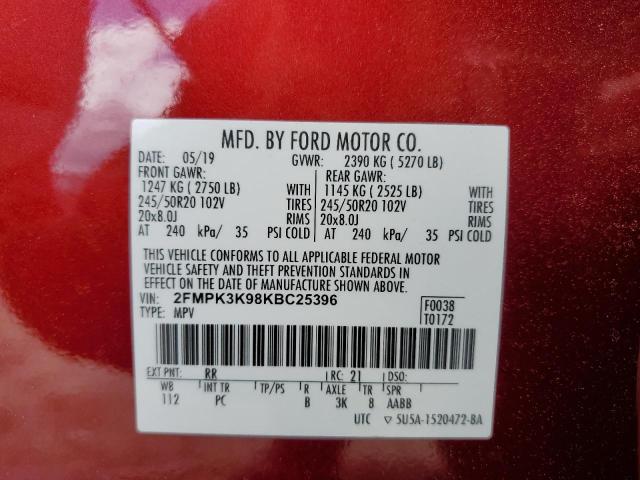 2019 Ford Edge Titanium VIN: 2FMPK3K98KBC25396 Lot: 49884334