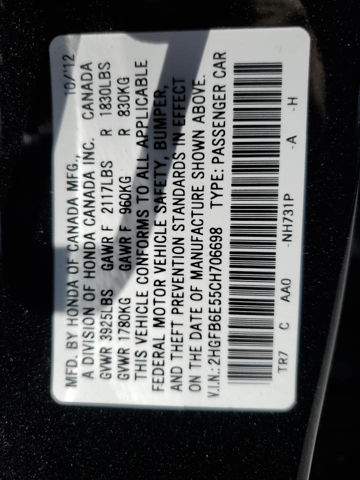 2HGFB6E55CH706698 2012 Honda Civic Si