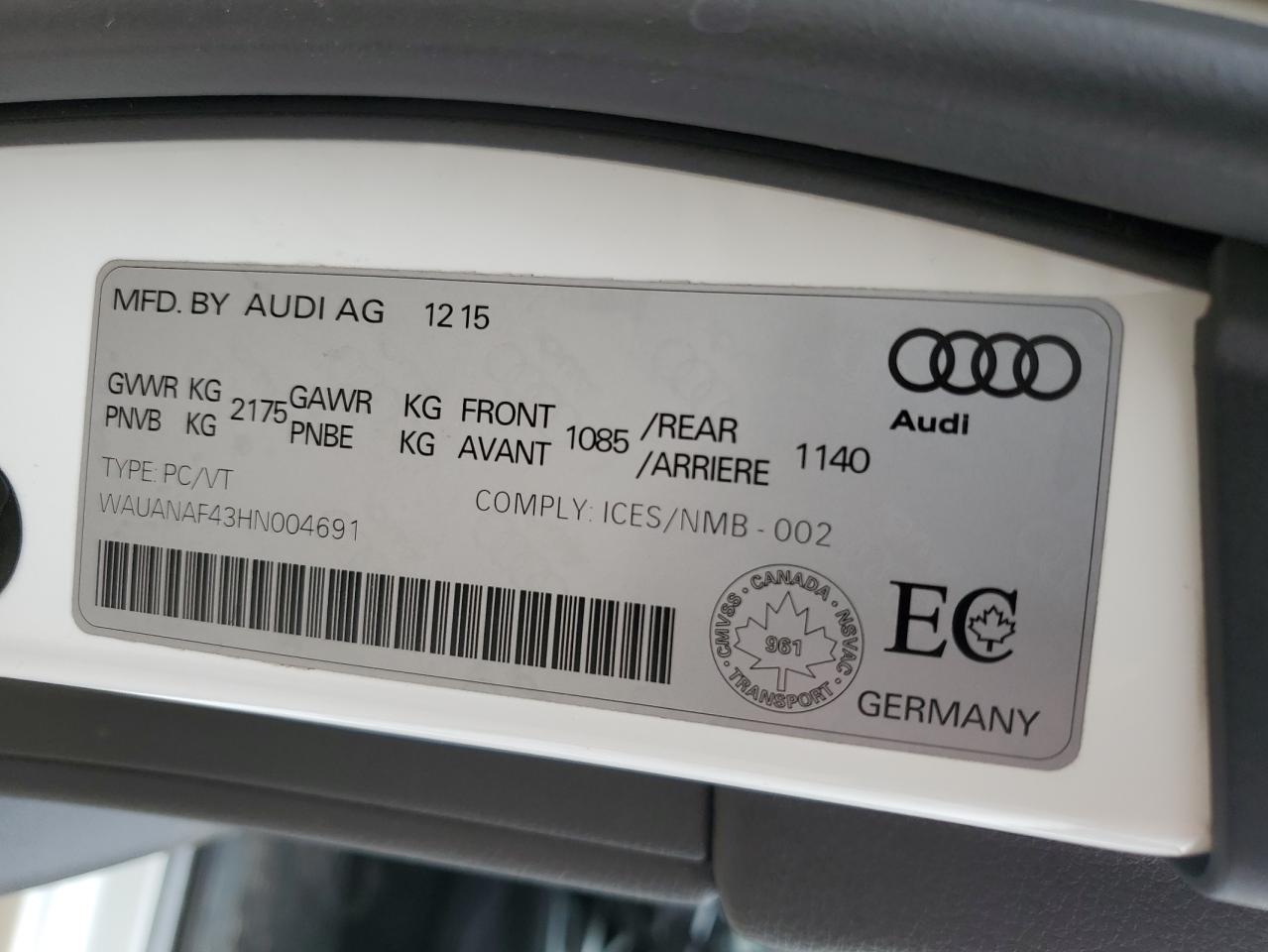 WAUANAF43HN004691 AUDI A4 2017
