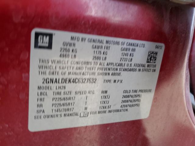 2012 Chevrolet Equinox Lt VIN: 2GNALDEK4C6327632 Lot: 49561804