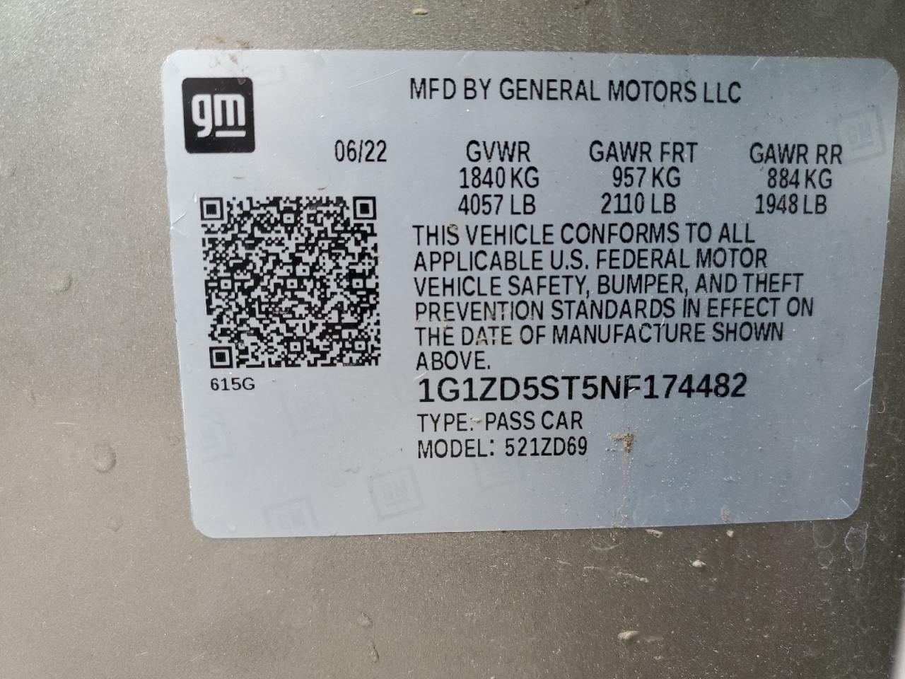 1G1ZD5ST5NF174482 CHEVROLET MALIBU 2022