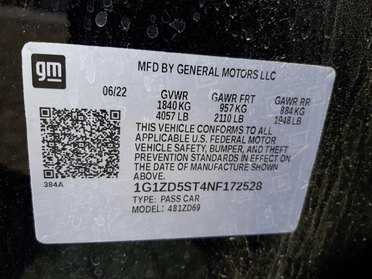 1G1ZD5ST4NF172528 CHEVROLET MALIBU 2022