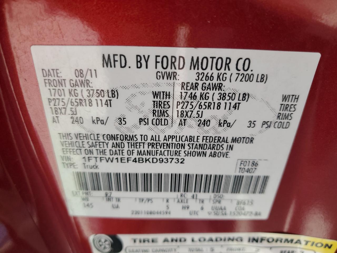 1FTFW1EF4BKD93732 2011 Ford F150 Supercrew